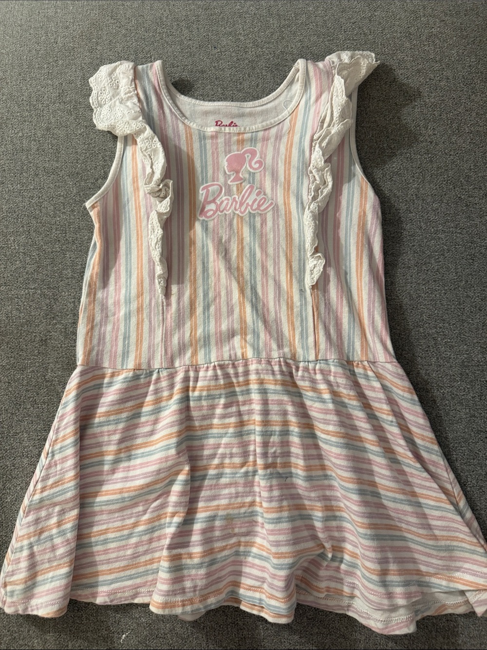 5/$15- Barbie Pastel Multi-Stripe Lace Ruffle Dress
